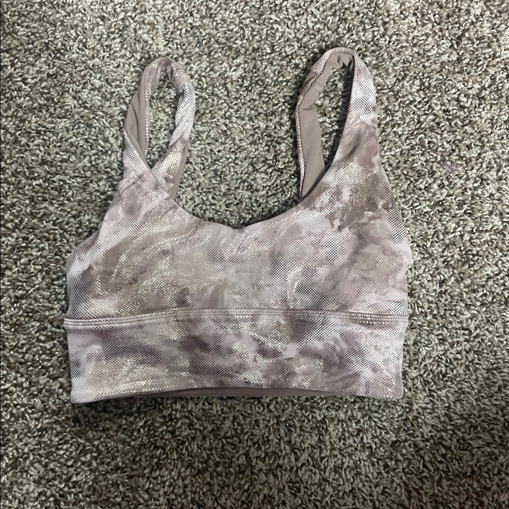 Lululemon Sports Bra Womens 2 Brown Reversible Scoop Neck Longline Tie Dye Yoga